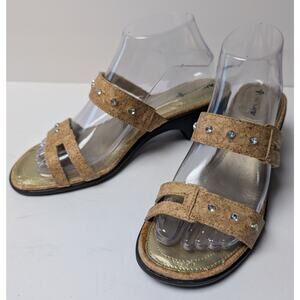 Air Supply Plus Annie Sandals WOMENS SIZE 8 Tan Cork Gold Fleck Strappy Low Heel